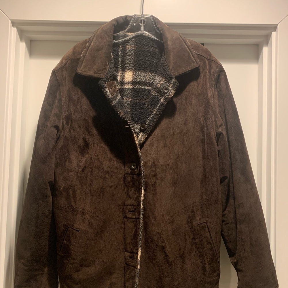 Rugged Suede and Brown/Blue/Gray Sherpa - Reversible 2-in-1.